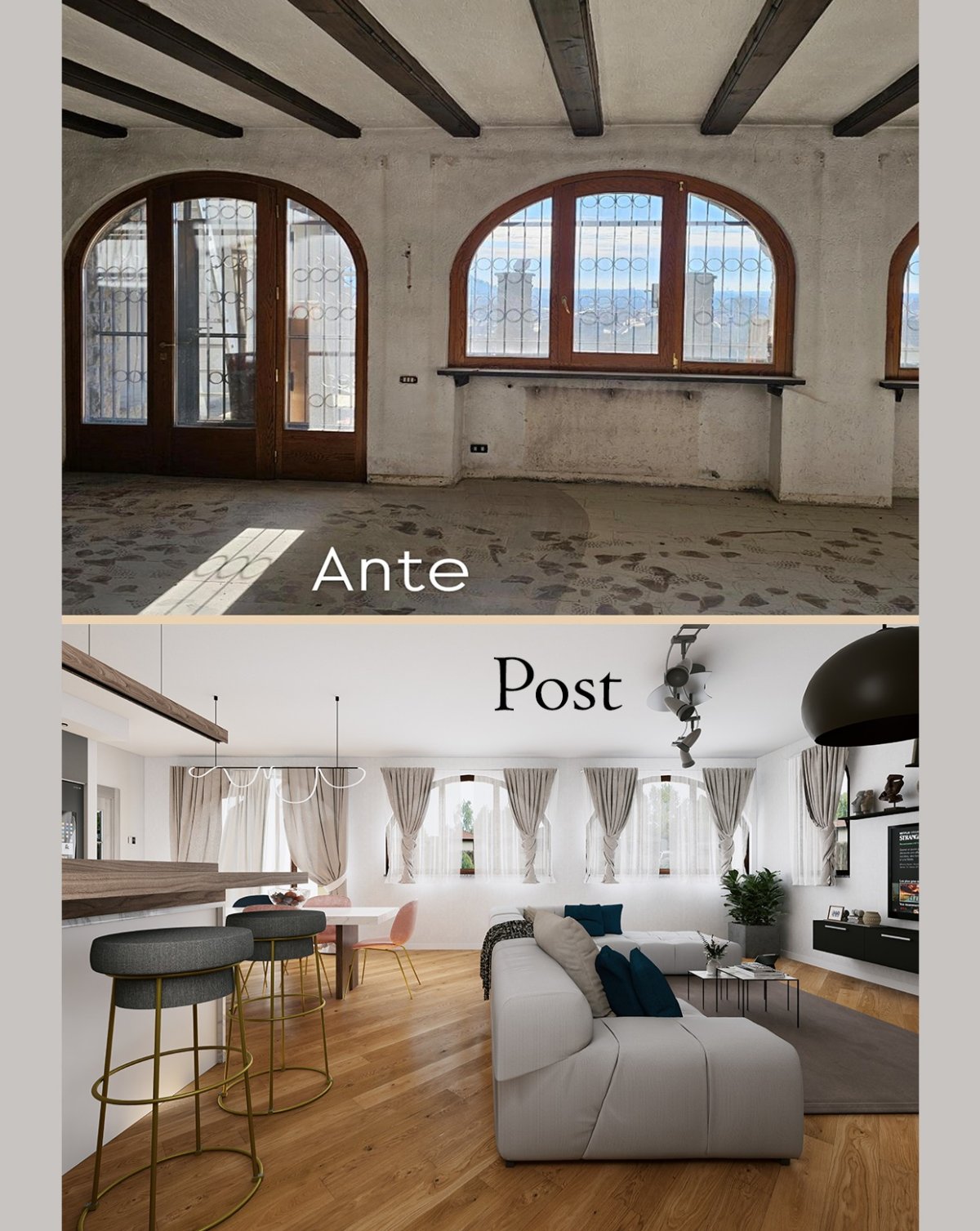 Ante e post: open space con finestre ad arco