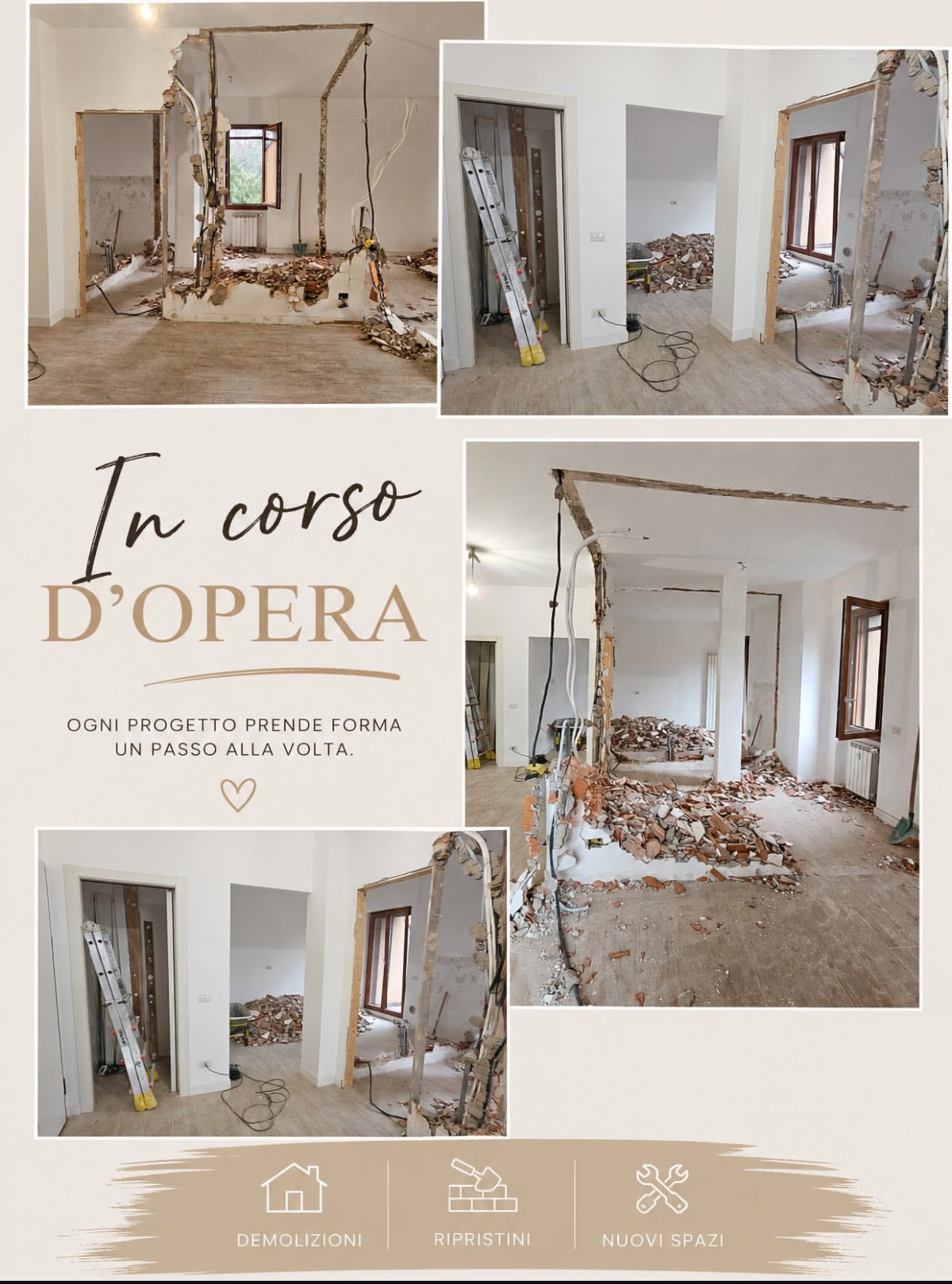 Cantiere in corso d'opera: demolizioni e nuovi spazi