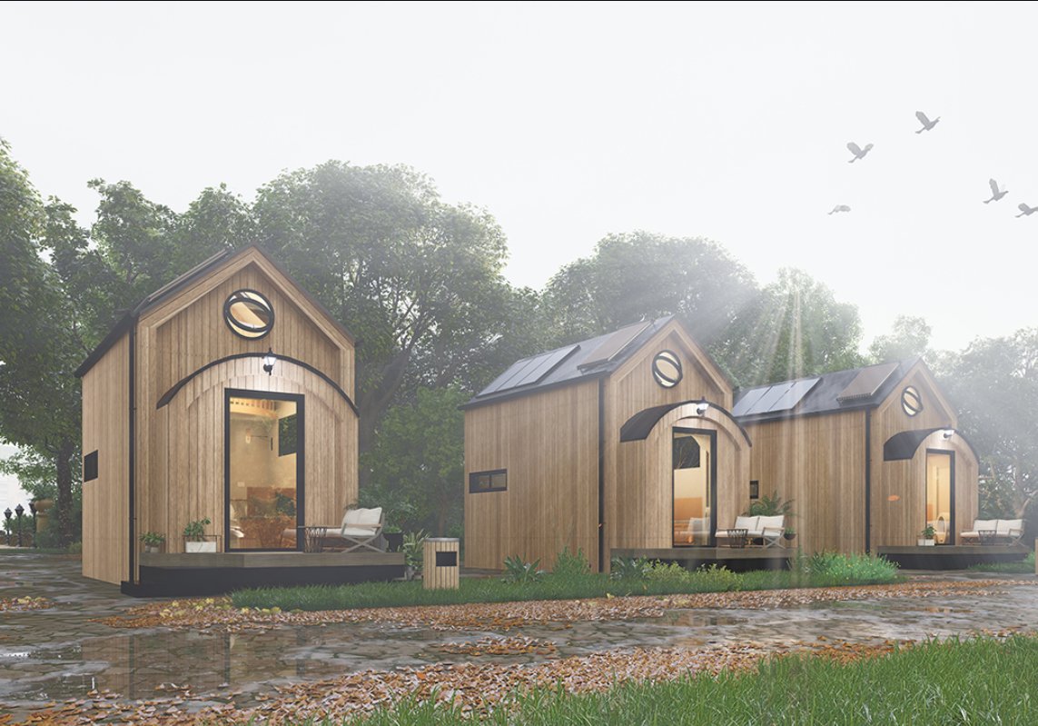 Render di case ecosostenibili in legno