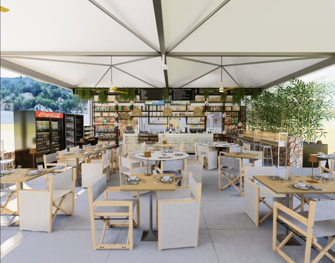 Render dehors ristorante con gazebo