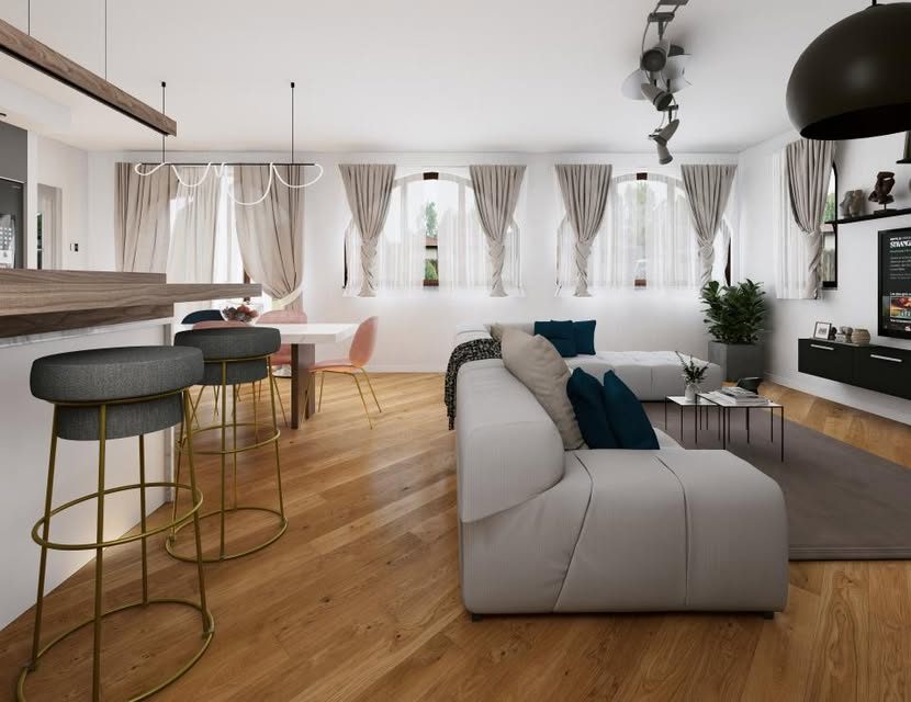 Render open space cucina e soggiorno